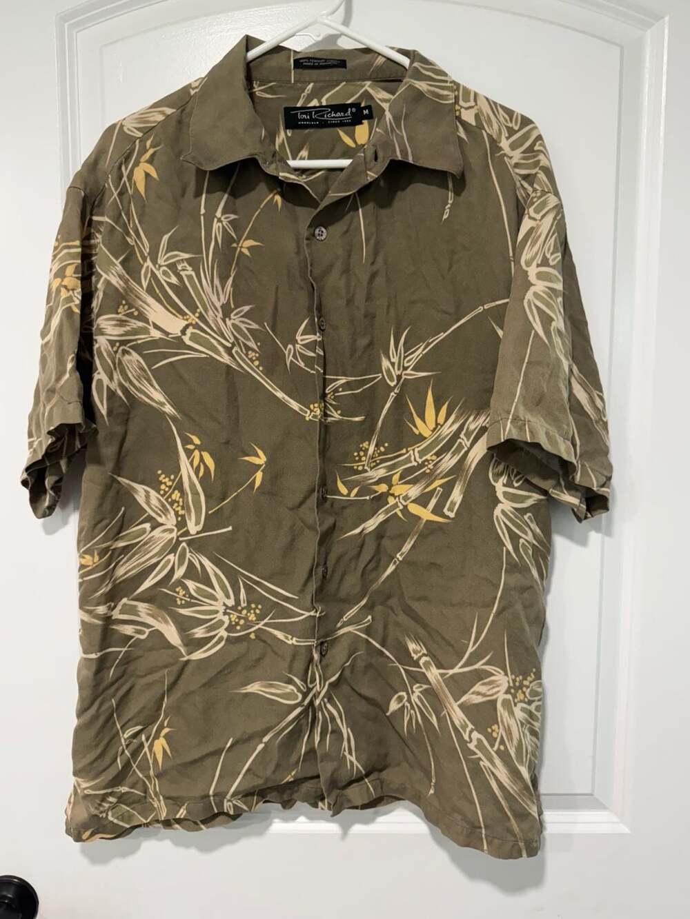 Grandpa Core Aloha Shirt Olive Botanical Coastal Resort Hawaiian Men’s M